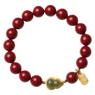 正品朱砂紫金砂手串和田玉葫芦纯银福牌手链女款本命年送学生礼物