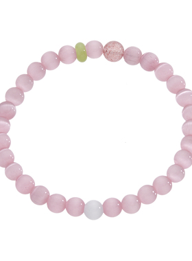 水晶粉色猫眼石手串桃花串珠手链