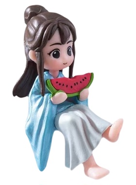 微景观创意古风吃瓜情侣公仔摆件