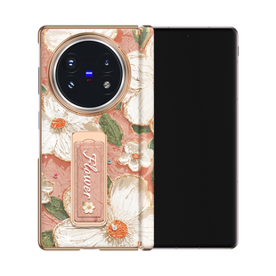 适用vivoxfold5折叠屏新款手机壳vivo腕带支架XFold5磁吸全包中轴x保护套fold5翻盖智能视窗超薄高档皮外壳女