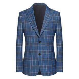 本派【高定半麻衬工艺】苏格兰格纹休闲西装男新款蓝色格子西服男