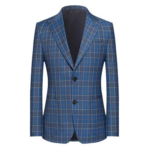 本派【高定半麻衬工艺】苏格兰格纹休闲西装男新款蓝色格子西服男
