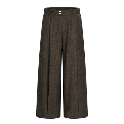 美式呢料混纺压褶休闲裤