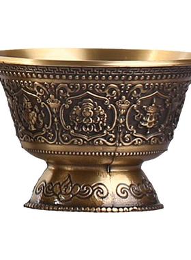 纯铜供杯藏式八吉祥图案仿古色小高脚家用佛前供水杯