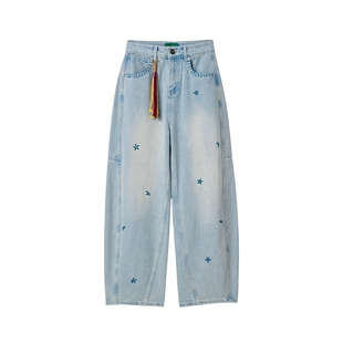 MICartsy王紫珊配饰车togo系列新款刺绣花朵流苏挂饰浅蓝牛仔长裤