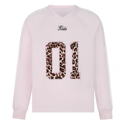 KTDA国潮牌秋冬新款宽松美式豹纹数字贴布刺绣v领学院风长袖罩衫