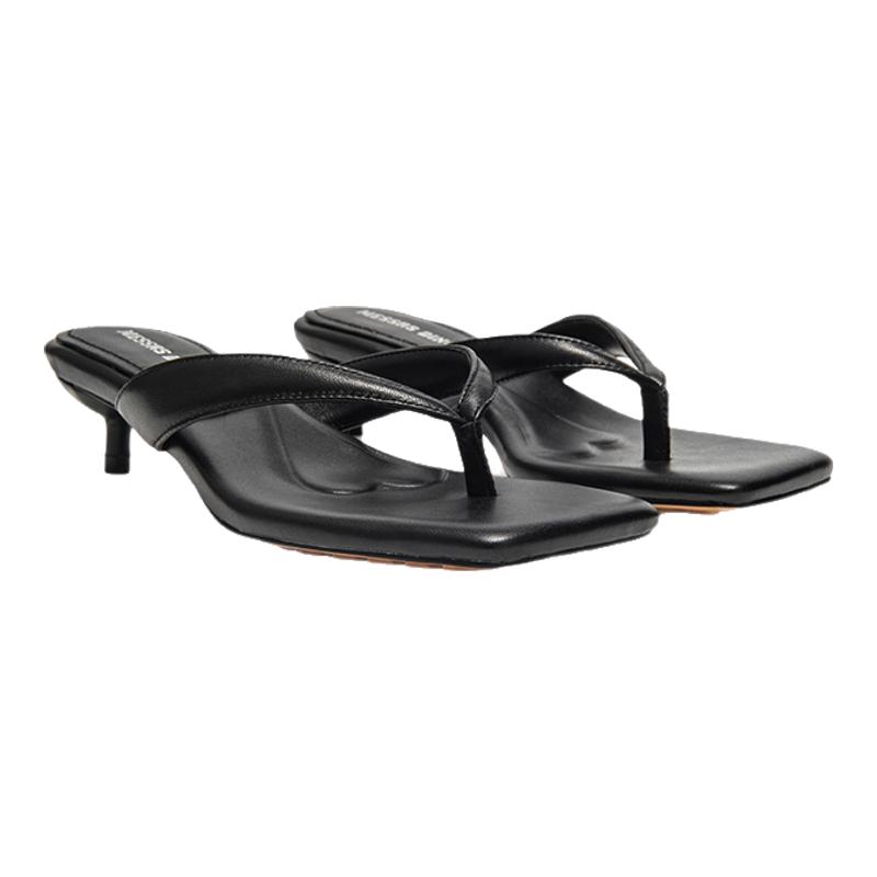 MD女鞋·亚拉·凉拖鞋女黑色羊皮人字拖外穿凉鞋高跟鞋MESSRSDING