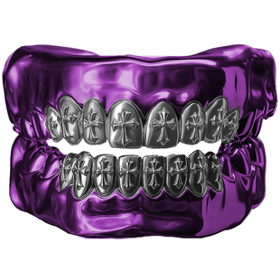 Fleur De Lis Grillz 银色十字鸢尾图案定制Hiphop中世纪欧式风格