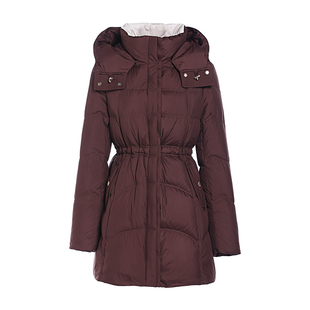 JESSIE冬季新款量感连帽鹅绒保暖羽绒服女中长款立领收腰外套2025