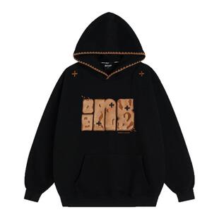 INSstudios 国潮美式「豹纹贴布绣连帽卫衣」宽松加绒上衣连帽衫