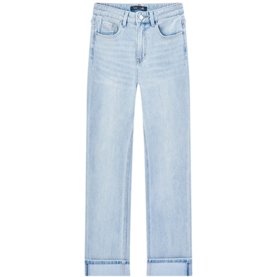 爱居兔四面弹质感牛仔裤女2025年秋季新款水洗显瘦直筒翻边长裤