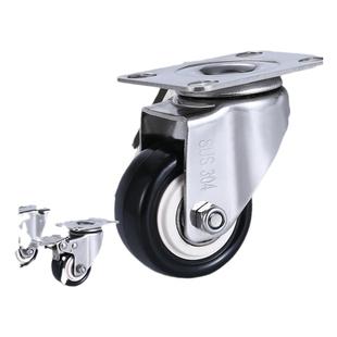 2寸不锈钢万向脚轮1.5寸304不锈钢定向轮1.5寸聚氨酯双轴PU刹车轮