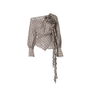 【现货】CELLO SONATA 25FW 斜肩格子荷叶边上衣 DOUBLEBOO