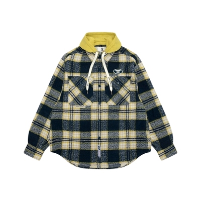 Aape可拆卸帽格纹翻领潮流衬衫