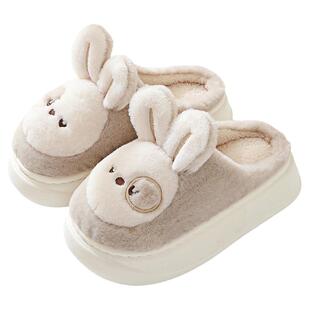 厚底棉拖鞋女秋冬季居家卡通可爱小兔子毛绒拖鞋冬保暖月子鞋防滑