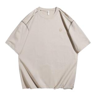 纯棉短袖t恤男夏季2026新款美式复古刺绣上衣撞色哈苏线半袖男款