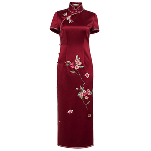 华族经典刺绣旗袍中长款高贵优雅中式复古淑女手推绣宴会走秀礼服
