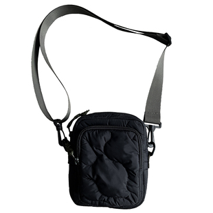 todaynowind 轻质绗缝斜挎小包尼龙手机包黑色拉链小方包男女同款