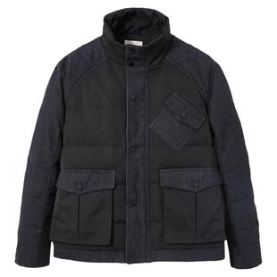 流石男装冬装工装牛仔羽绒服男士新款立领外套冬季加厚短款面包服