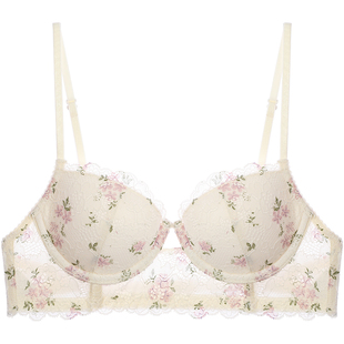 宝诗嫣小胸聚拢露背内衣女薄款蕾丝文胸法式U型性感美背胸罩套装