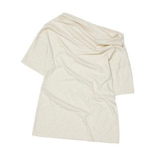 Deinet韩国小众品牌流行简约设计感一字肩时尚百搭短袖女T恤衫