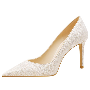 rosecastle婚鞋女2026新白色亮片婚鞋日常可穿舒适主婚纱新娘单鞋