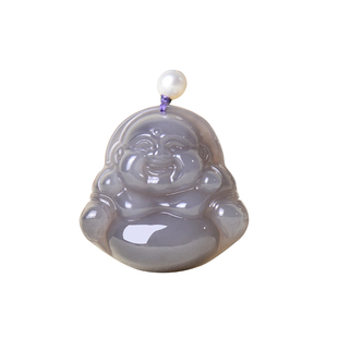 凤飞凰和田玉烟紫佛公吊坠女款笑佛玉佩玉石项链女士挂件玉佛0596