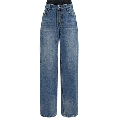 KBNE牛仔裤女水洗牛仔直筒裤2025秋季新款百搭通勤休闲显瘦长裤