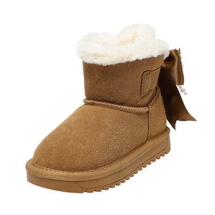 百丽童鞋女童公主靴儿童雪地靴2025冬季新款加绒保暖棉鞋女童棉靴