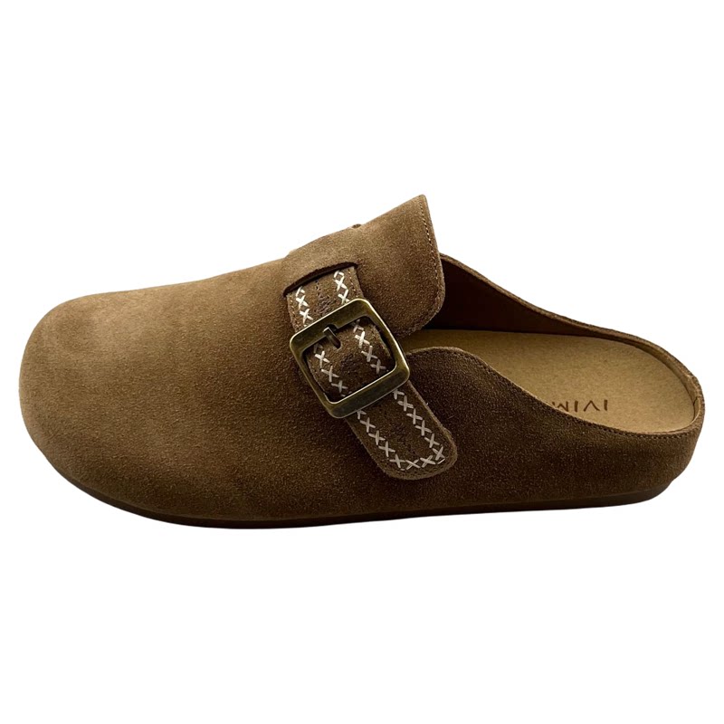真皮一脚蹬增高懒人包头半拖鞋女