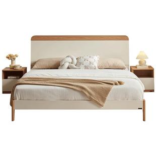 政府补贴全友家居实木床脚1米8双人床奶油原木风卧室床1米5家具