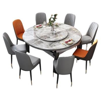 岩板餐桌伸缩可变圆桌家庭10人用