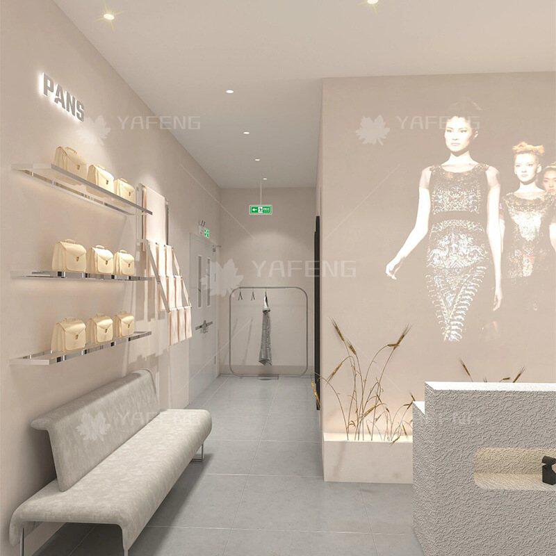 服装展厅展示柜设计 女装包包不锈钢展示架LED展柜木质柜台定制