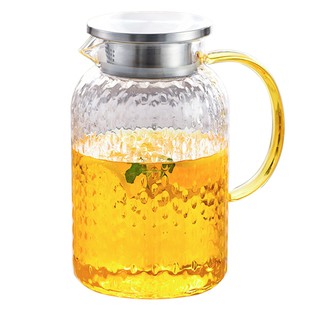凉水壶玻璃耐高温冷水壶家用夏季大容量泡茶茶壶防摔锤纹瓶凉水杯