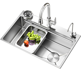 厨房水槽大单槽米粒压纹加厚SUS304不锈钢洗菜盆家用洗碗槽池台下