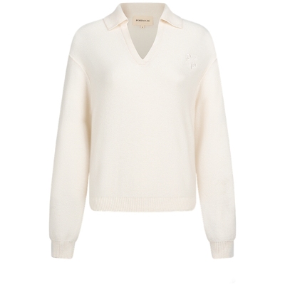 宝姿PORTSPURE女装秋冬经典百搭实穿V领纯色通勤长袖针织POLO衫