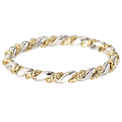 14K包金S925纯银金银撞色闪亮切面麻花戒指女 欧美小众高级感尾戒