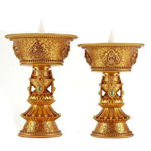 藏式电子酥油灯灯座 家用八吉祥长明灯 佛前供佛灯充电蜡烛台摆件