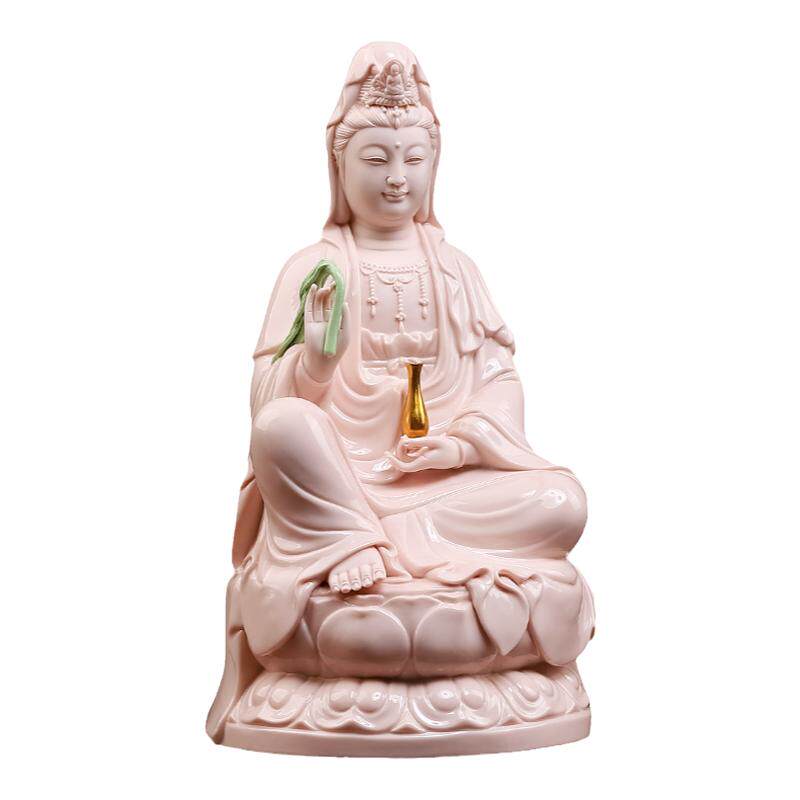戴玉堂陶瓷坐莲观音菩萨坐像佛像供奉家用玉红南海观世音菩萨摆件
