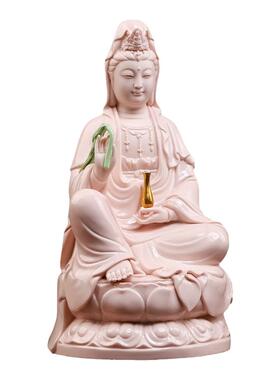 戴玉堂陶瓷坐莲观音菩萨坐像佛像供奉家用玉红南海观世音菩萨摆件