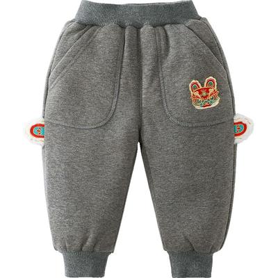 齐齐熊宝宝冬季中国风加绒卫裤