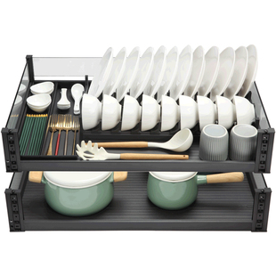 欧琳拉篮厨房橱柜抽屉式双层铝合金碗碟拉篮易清洁大空间置物架