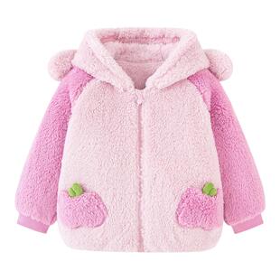 迷你巴拉巴拉女童外套2025秋冬宝宝抗静电毛绒可爱风保暖连帽便服