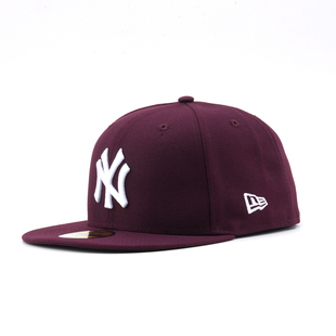 韩国代购NEWERA纽亦华59FIFTY平沿硬顶全封闭5950棒球帽NY酒红色