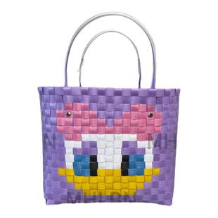 潮牌时尚卡通手工编织菜篮子包防水饭盒袋上下班手拎包包女野餐篮