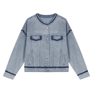 it'real瑞尔春季新款复古风圆领长袖牛仔外套上衣女装