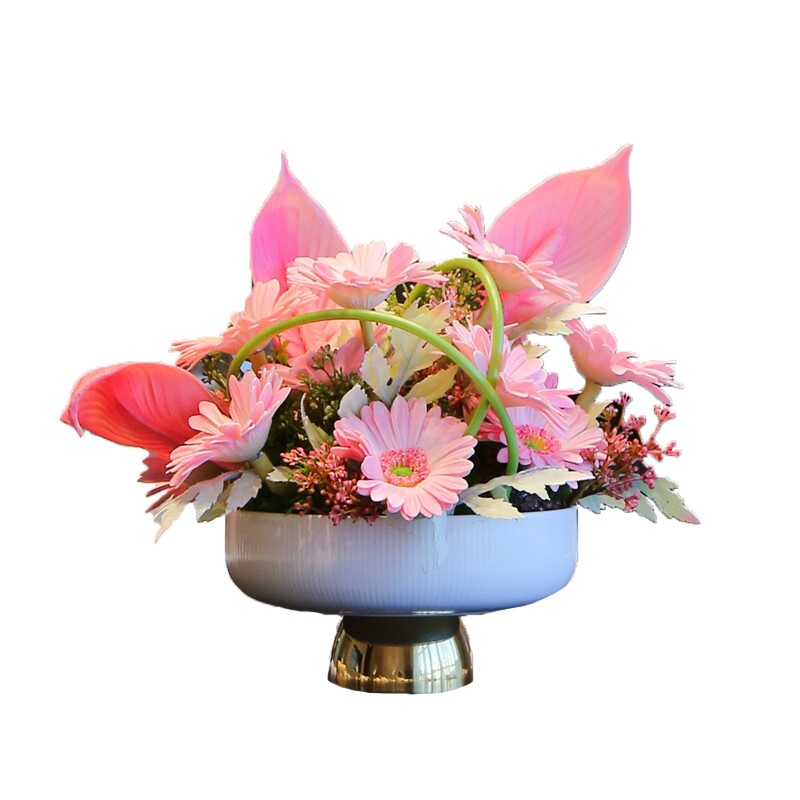 蔷薇花开绢花室内花卉+花瓶
