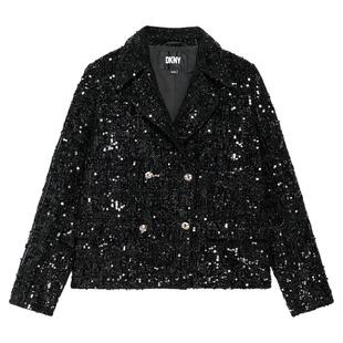 DKNY唐可娜儿女装时尚复古亮片粗花呢西装外套派对宴会礼服高级