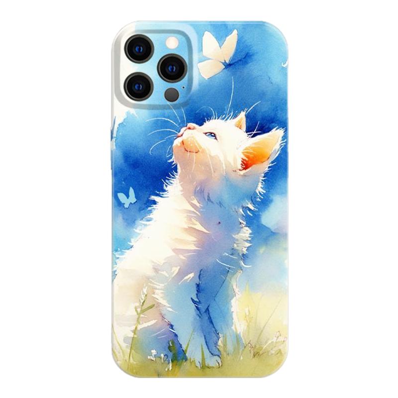 猫的微笑-原创手机壳适用苹果14菲林13软壳12全包11pro防摔XSMAX/iphone15/华为vivo荣耀/P50/小米硅胶手机壳