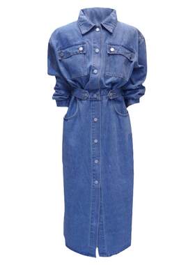 收腰显瘦衬衫连衣裙女牛仔布纯色